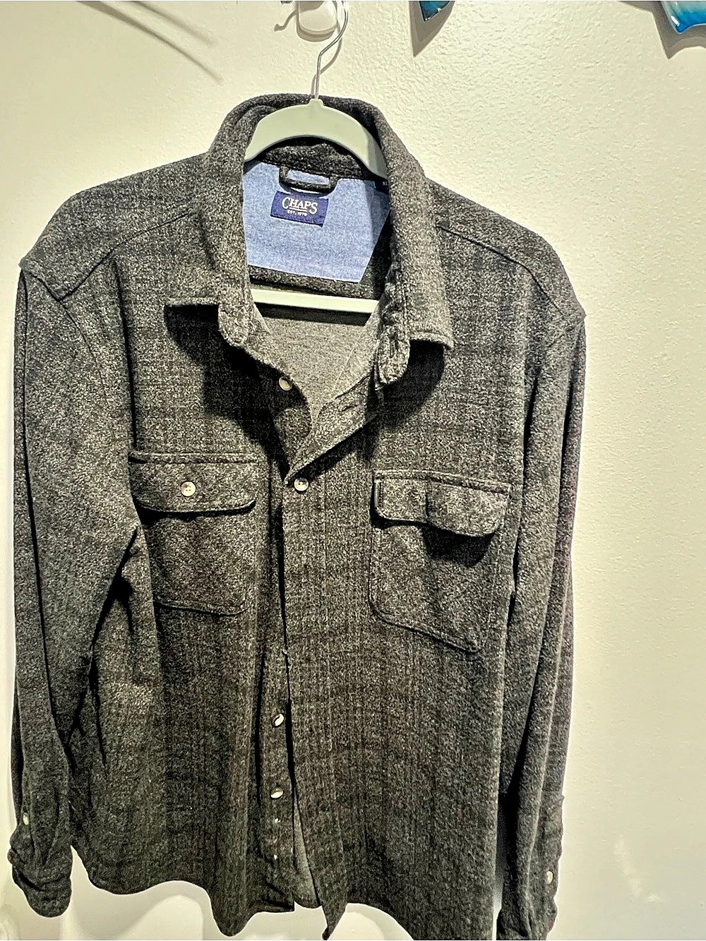 Chaps Knit Flannel Shirt Men's Checkered Gray XL